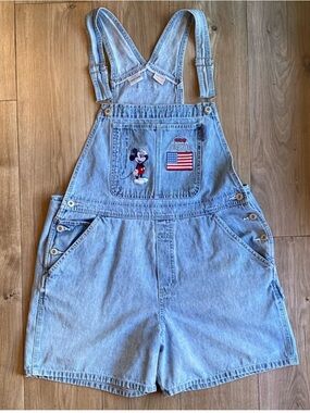 Vintage Disney Mickey Mouse Overalls Large American Flag
